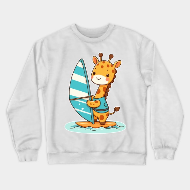 Cute giraffe Windsurfing Crewneck Sweatshirt by fikriamrullah